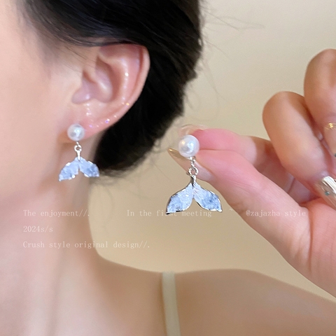 Bông tai chuôi bạc 925 đuôi cá đá xanh dương 2500932