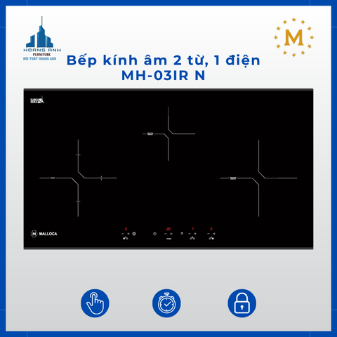 Bếp kính âm 2 từ, 1 điện Malloca MH-03IR N