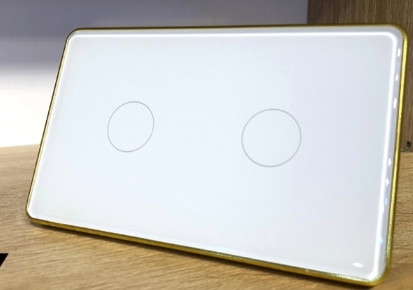 Công tác thông minh Zigbee Tuya viền vàng chữ nhật - 2 nút trắng