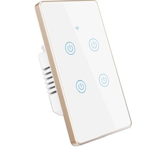 Công tác thông minh Zigbee Tuya viền vàng chữ nhật - 4 nút trắng