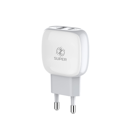 Bộ sạc nhanh SUPER A2313C 2 cổng PD+QC3.0 20W kèm cáp Type C-Type C 1m