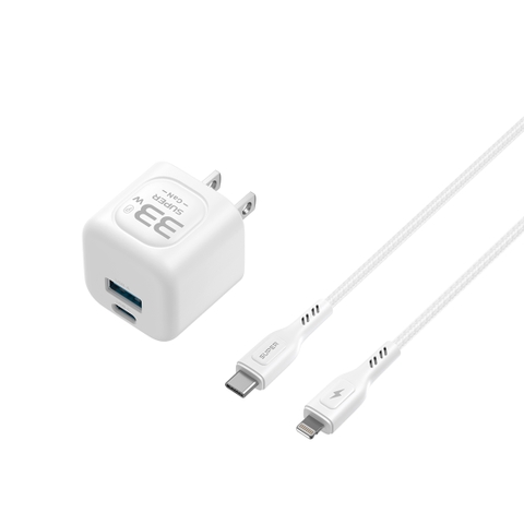 Bộ sạc nhanh SUPER AB33S GaN 1C1A  33W  kèm cáp Type C-Lightning 1m