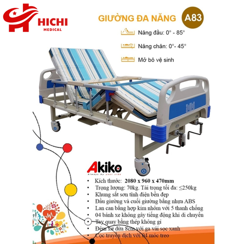 Giường Bệnh Nhân AKIKO A83 - Giường Y Tế 3 Tay Quay