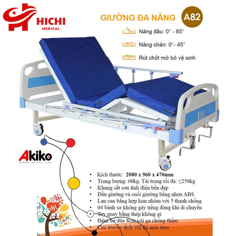 Giường Bệnh Nhân AKIKO A82 - Giường Y Tế 2 Tay Quay