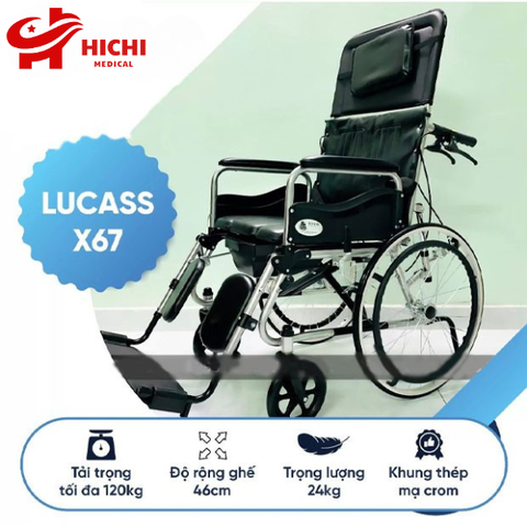 Xe Lăn Đa Năng Lucass X67 Có Bô, Ngả Nằm Khung Sắt Sơn New