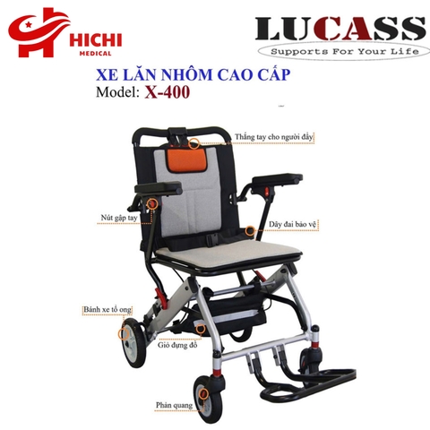 Xe Lăn Du Lịch Cao Cấp Lucass X-400 | Siêu Nhẹ 9kg, Gấp Gọn, Tải Trọng 100kg, Chính Hãng