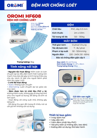 Đệm Hơi Chống Loét OROMI HF608 (Cải Tiến Van Ngắt)