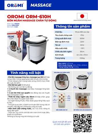 Bồn Ngâm Chân Cao Cấp Nhật Bản Oromi ORM-KW610H