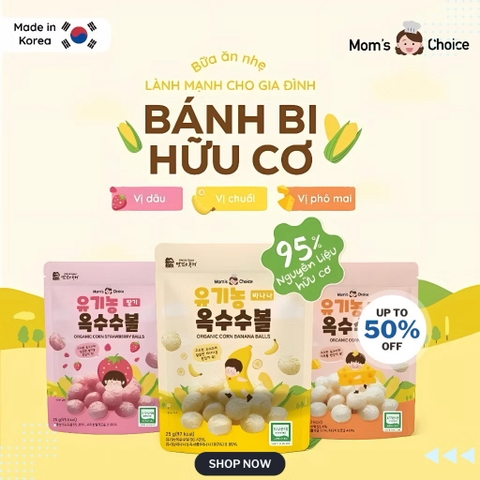 Bánh bi ăn dặm hữu cơ Mom's Choice ( chuối, dâu, phô mai)