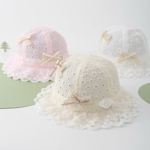 Mũ vành ren bé gái( hồng, trắng)