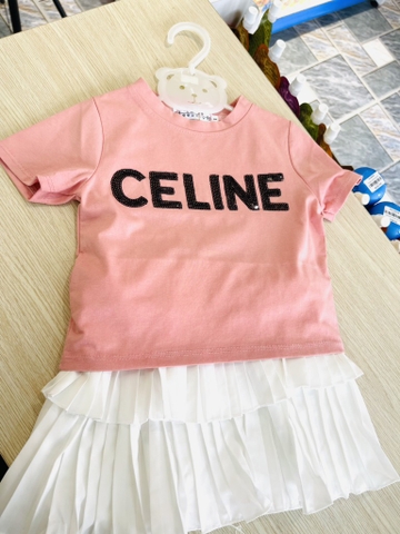 set áo-cv xếp li Celine ( đỏ,hồng)