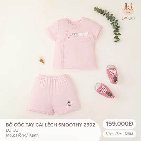 Bộ cộc tay sơ sinh Little love (xanh, hồng, 0-6m)
