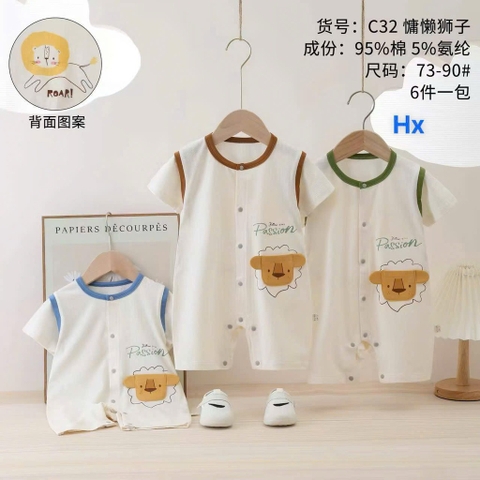Body liền cúc trắng viền xanh, nâu QC (73,80,90)