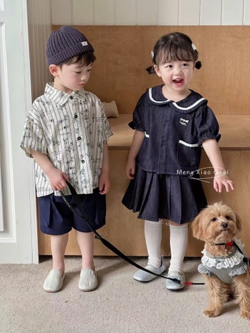 Sét bộ bé trai (áo trắng, quần xanh) 6013 (5-13)