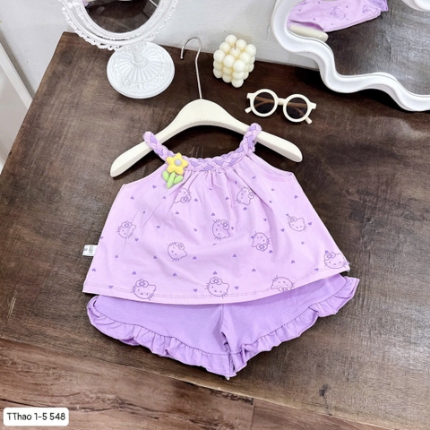 Set cotton dây tết bé gái hello kitty ( hồng, tím)