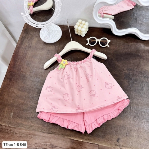 Set cotton dây tết bé gái hello kitty ( hồng, tím)