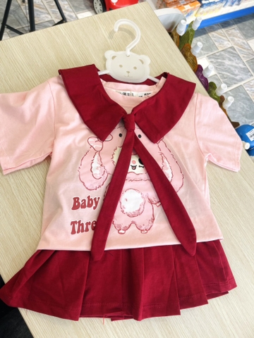 sét áo váy babythree kèm khăn ( đỏ)