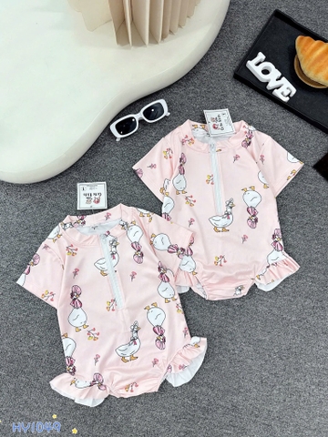 Đồ bơi bé gái liền thân vịt hồng
