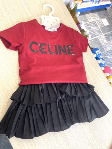 set áo-cv xếp li Celine ( đỏ,hồng)