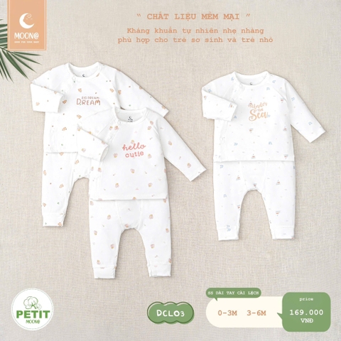 Bộ dài tay cài lệch sơ sinh Moon ( dream, hello, sea 0-3, 3-6m)