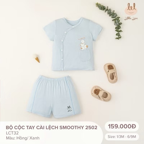 Bộ cộc tay sơ sinh Little love (xanh, hồng, 0-6m)