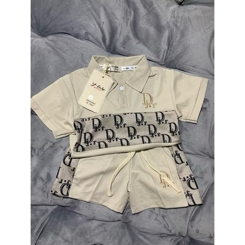 Bộ hè bé trai xám cổ bẻ dior