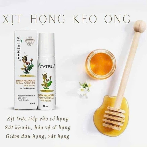 Xịt keo ong Vitatree Super Propolis Spray Complex With Honey hỗ trợ chống oxy hóa, giảm đau rát họng (30ml)