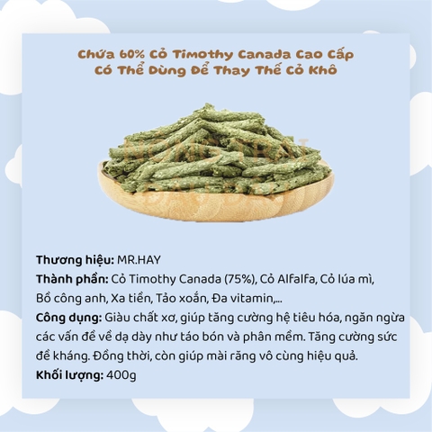 Bánh Cỏ Timothy MrHay Mài Răng, Hỗ Trợ Tiêu Hóa Cho Thỏ, Bọ Ú, Chinchilla 400g - MH33