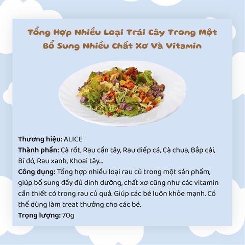 Rau Củ Sấy Khô Thức Ăn Vặt Cho Thỏ, Bọ Ú, Hamster, Chinchilla Hiệu Alice 70g