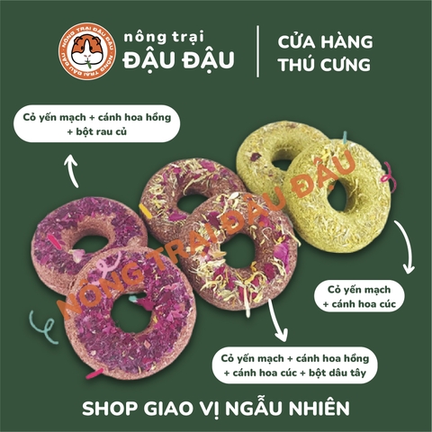Bánh Cỏ Donut Thảo Mộc Cho Thỏ, Bọ Ú, Chinchilla Ăn Vặt Mài Răng