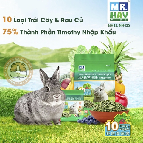 Bánh Cỏ Timothy MrHay Bổ Sung 10 Loại Trái Cây Rau Củ 800g MH42