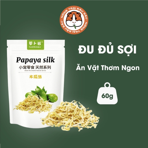 Đu Đủ Sợi Ăn Vặt Cho Thỏ, Bọ Ú, Chichilla Ăn Vặt Thơm Ngon Hỗ Trợ Tiêu Lông Tiêu Hoá 60g