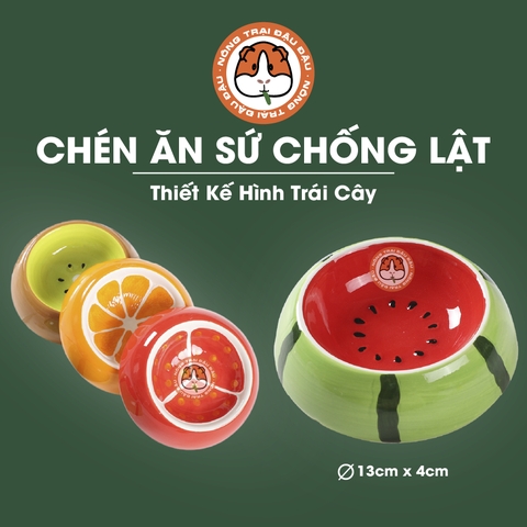 Chén Ăn Sứ Chống Lật Cho Thỏ, Bọ Ú, Chinchilla Hình Trái Cây Dễ Thương