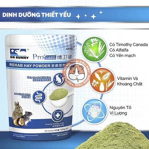 Bột Cỏ Phục Hồi Sức Khoẻ Khẩn Cấp Cho Thỏ, Bọ Ú, Chinchilla DrBunny Procare DR359 150g