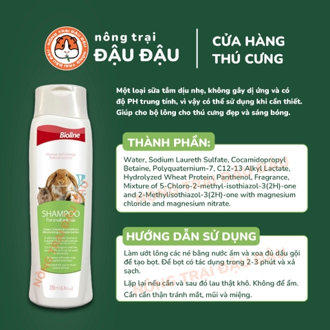 Sữa Tắm Bioline Cho Bọ Ú, Hamster, Nhím, Rat, Thú Nhỏ 200ml