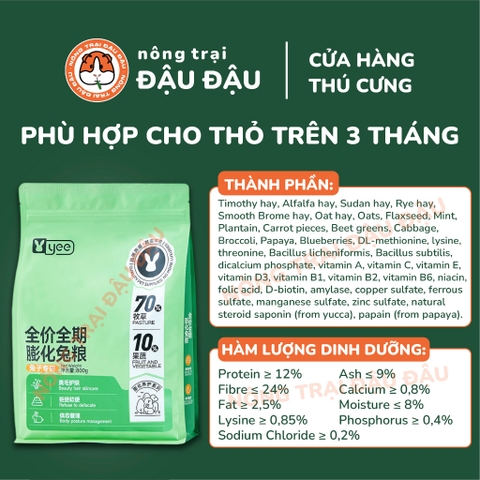 Cỏ Nén Yee Cho Thỏ 70% Cỏ 10% Trái Cây Rau Củ 800g