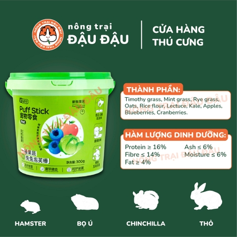 Bánh Cỏ Phồng Yee Cho Thỏ, Bọ Ú, Chinchilla, Hamster Bổ Sung Trái Cây Rau Củ Ăn Vặt Hộp 300g