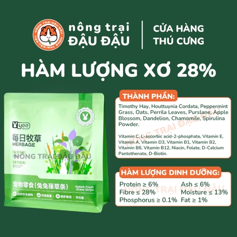 Bánh Cỏ Timothy Thảo Mộc Yee Cho Thỏ, Bọ Ú, Chinchilla 80% Từ Cỏ Giàu Chất Xơ 200g