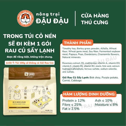Cỏ Nén Cho Thỏ Yee Hạt Phồng Giàu Chất Xơ Bổ Sung Rau Củ Sấy 1kg