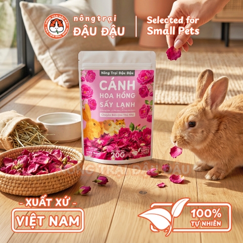 Cánh Hoa Hồng Sấy Lạnh Cho Thỏ, Bọ Ú, Hamster, Chinchilla Hoa Khô Ăn Vặt Giảm Stress 20g