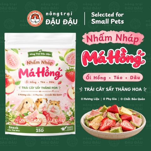 Snack Trái Cây Sấy Thăng Hoa Cho Thỏ, Bọ Ú, Hamster Đậu Đậu Nhấm Nháp Má Hồng Ổi Táo Dâu 25G
