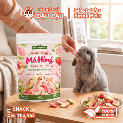 Snack Trái Cây Sấy Thăng Hoa Cho Thỏ, Bọ Ú, Hamster Đậu Đậu Nhấm Nháp Má Hồng Ổi Táo Dâu 25G