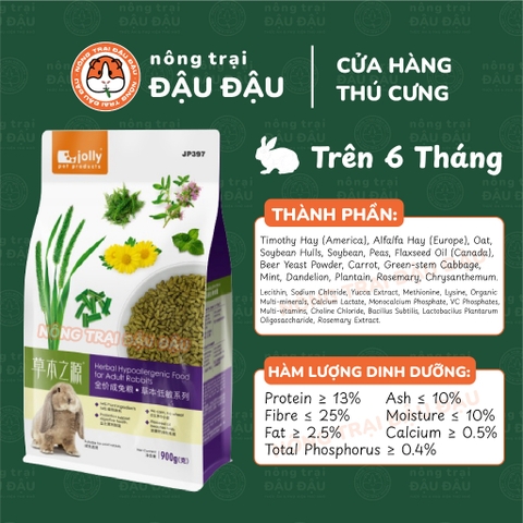 Cỏ Nén Thảo Mộc Cho Thỏ Jolly Với 94% Thành Phần Thực Vật Hỗ Trợ Tiêu Hoá 900g
