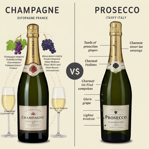 So sánh rượu  Champagne vs Prosecco