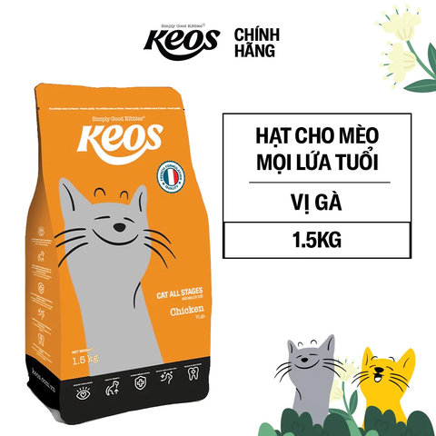KEOS TAHH cho mèo vị gà dành cho mọi lứa tuổi - Box 9 kg (6x1.5kg)