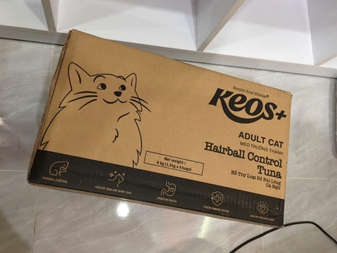 KEOS+ TAHH cho mèo trưởng thành với công thức hỗ t rợ loại bỏ búi lông-Box 9 kg (6x1.5kg)