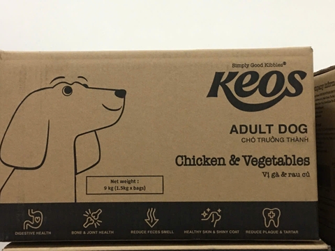 KEOS TAHH cho chó trưởng thành vị gà & rau củ-Box 9 kg (6x1.5kg)