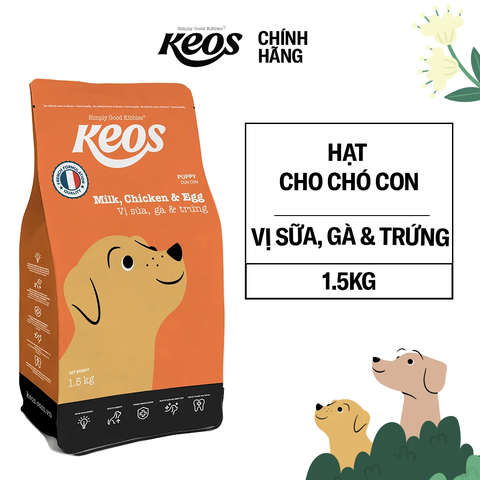 KEOS TAHH cho chó con vị sữa, gà & trứng-Box 9 kg (6x1.5kg)