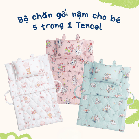 Bộ Chăn Gối Nệm Gấp Gọn 5 Trong 1 Tencel - Tặng con giấc ngủ ngon như ở nhà