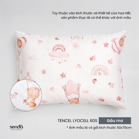 Vỏ gối nằm cho bé đi học Lụa Tencel họa tiết - Gấu mơ
